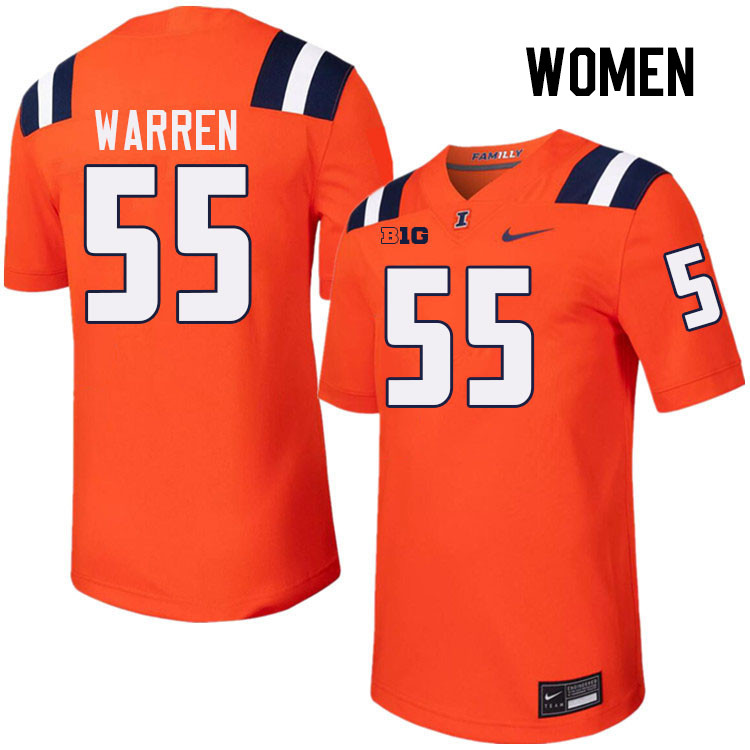 Women #55 Jeremiah Warren Illinois Fighting Illini College Football Jerseys Stitched-Orange